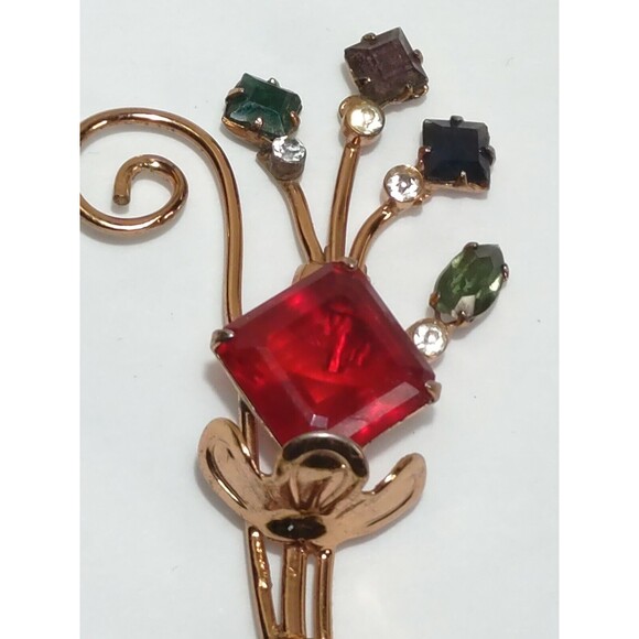 Coro Sterling Craft Vermeil Flower Bouquet Red Green Purple Blue Stone Brooch - Picture 3 of 9